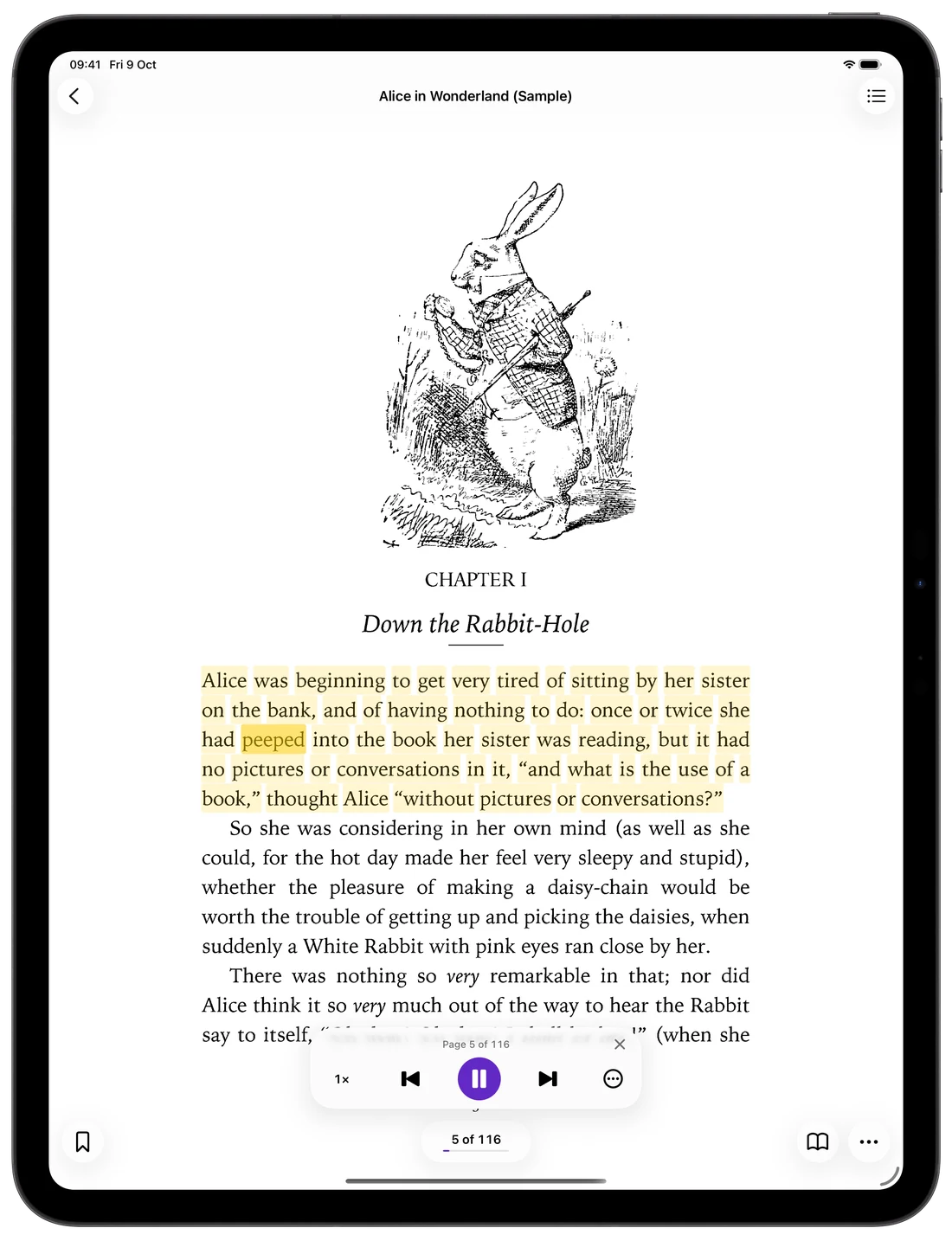 Read Aloud reading a scanned page in DjVu Reader on iPad