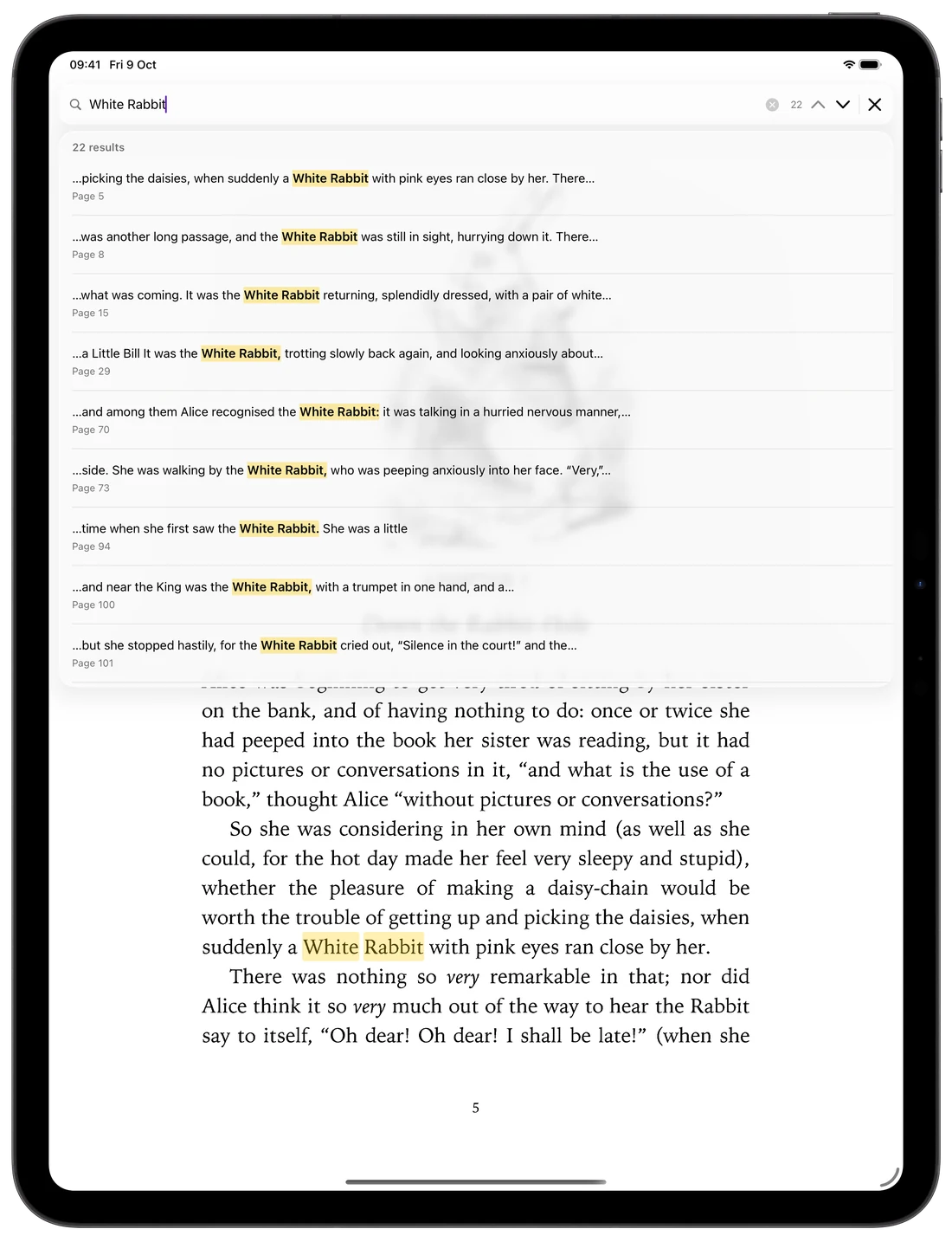Search results in a scanned DjVu book on iPad