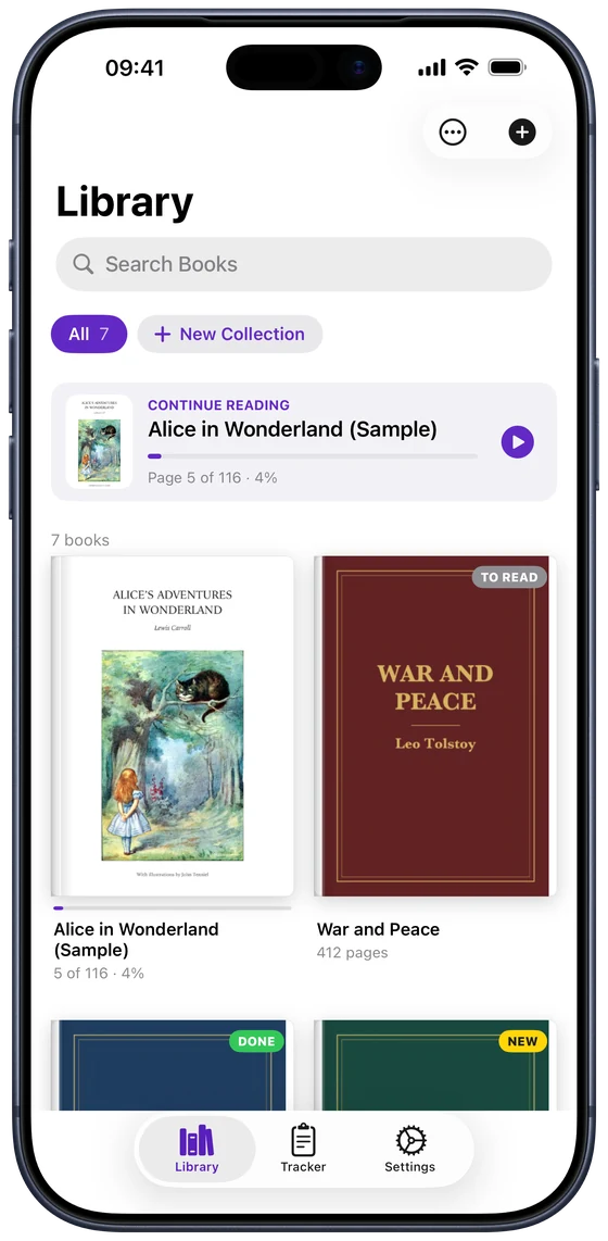 DjVu-Bücher in der Bibliothek von DjVu Reader auf dem iPhone